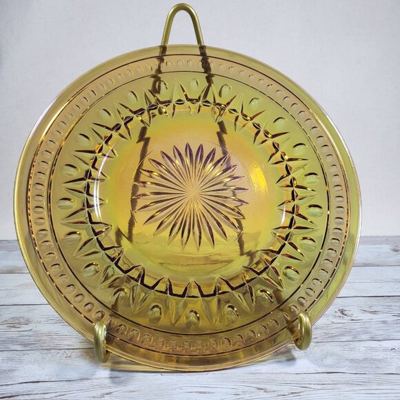 Indiana Glass Colony Park Lane Yellow Iridescent 8.5 Inch Lunch Plates Set of 2 - Picture 1 of 5